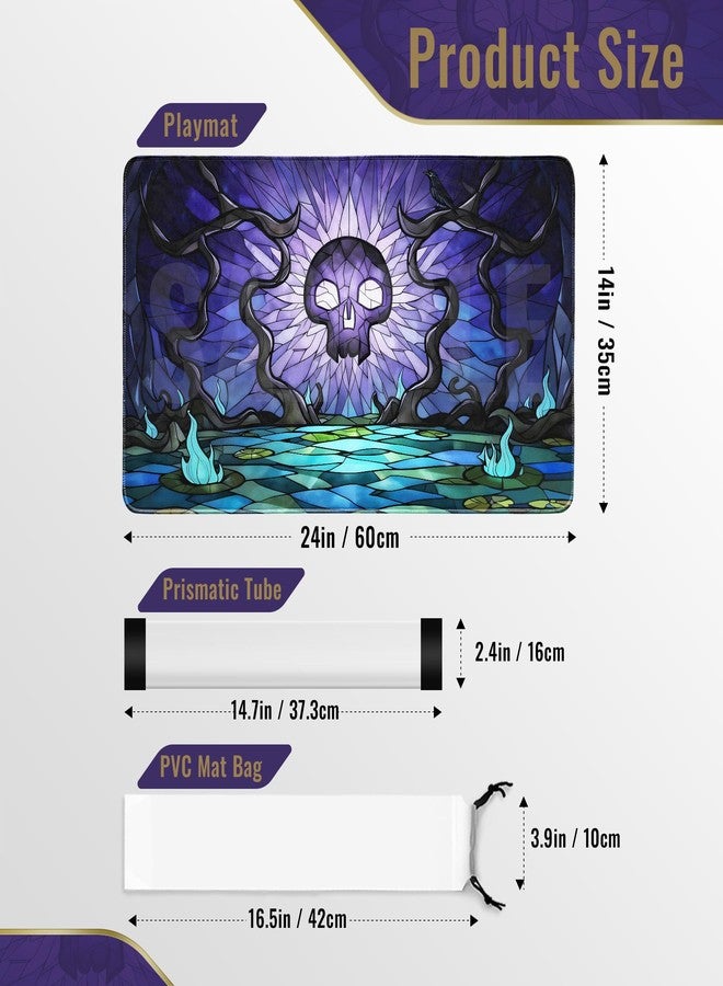 FROGIGO Swamp Stained Glass Playmat for MTG - 24"x14" Dark Fantasy Game Mat with Prismatic Playmat Tube, Non-Slip Rubber Table Mat, Gothic Skull Art for Magic The Gathering - Image 2